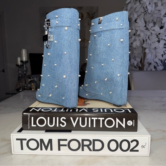 Givenchy 40 Shark Lock Pearl-Embellished Denim Ankle Boots - Picture 8 of 17